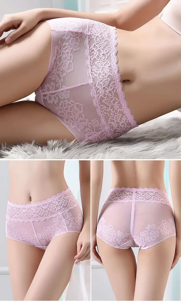 Women's underwear sexy lace high waist elastic female panties antibacterial transparent high quality ladies lingerie
