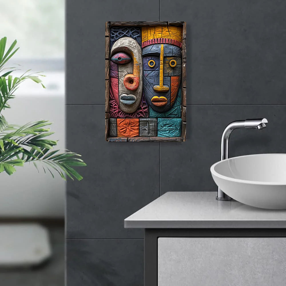 African Tribal Culture Aluminum Wall Art - Moisture-Resistant Metal Decor with 3D Embossed Design for Home, Office & Gift A1323