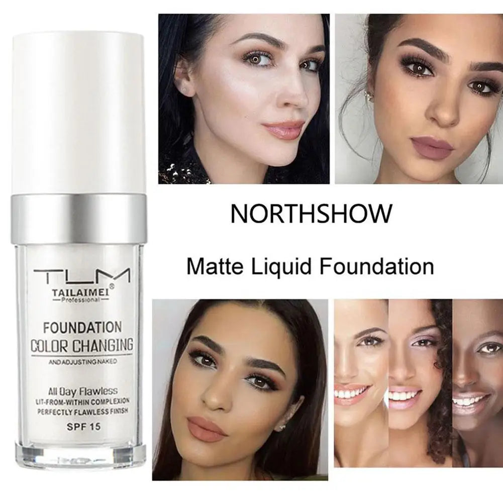 Foundation Color Changing Makeup Base Nude Face Full Cover Matte Concealer Long Lasting Make Up Liquid Foundation Cream 30ml