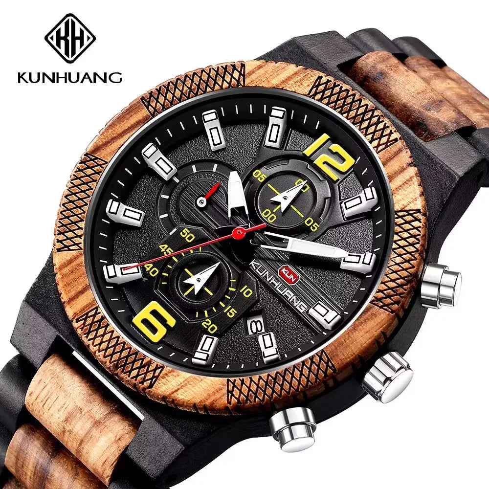 Men's Wood Watches Luxury Luminous Multi-function Wooden Watch Men's Quartz Retro Watch Men Fashion Sport Timepieces Relogio