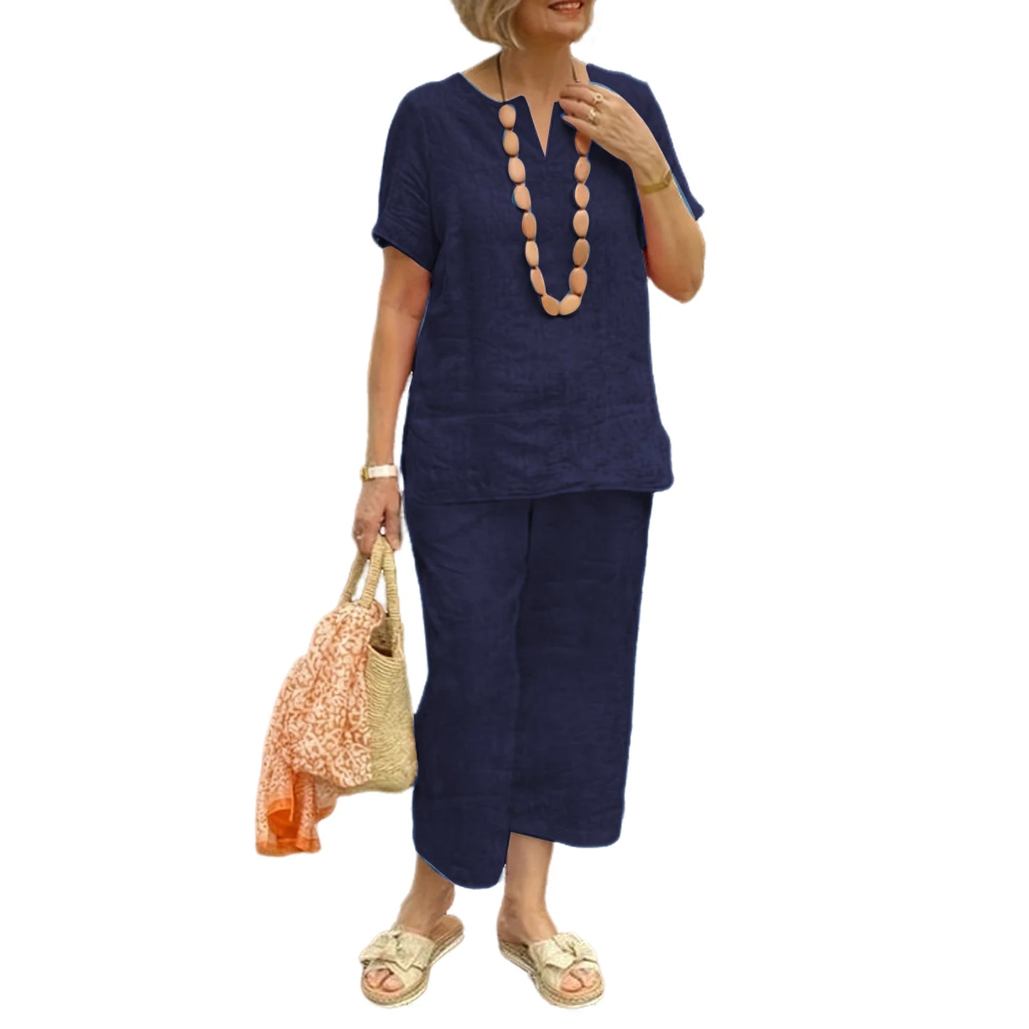 Women's Casual Suits Stylish Women's Cotton Linen Summer Suit with Wide Leg Pants Casual Loose Fit Two for Ladies for Summer