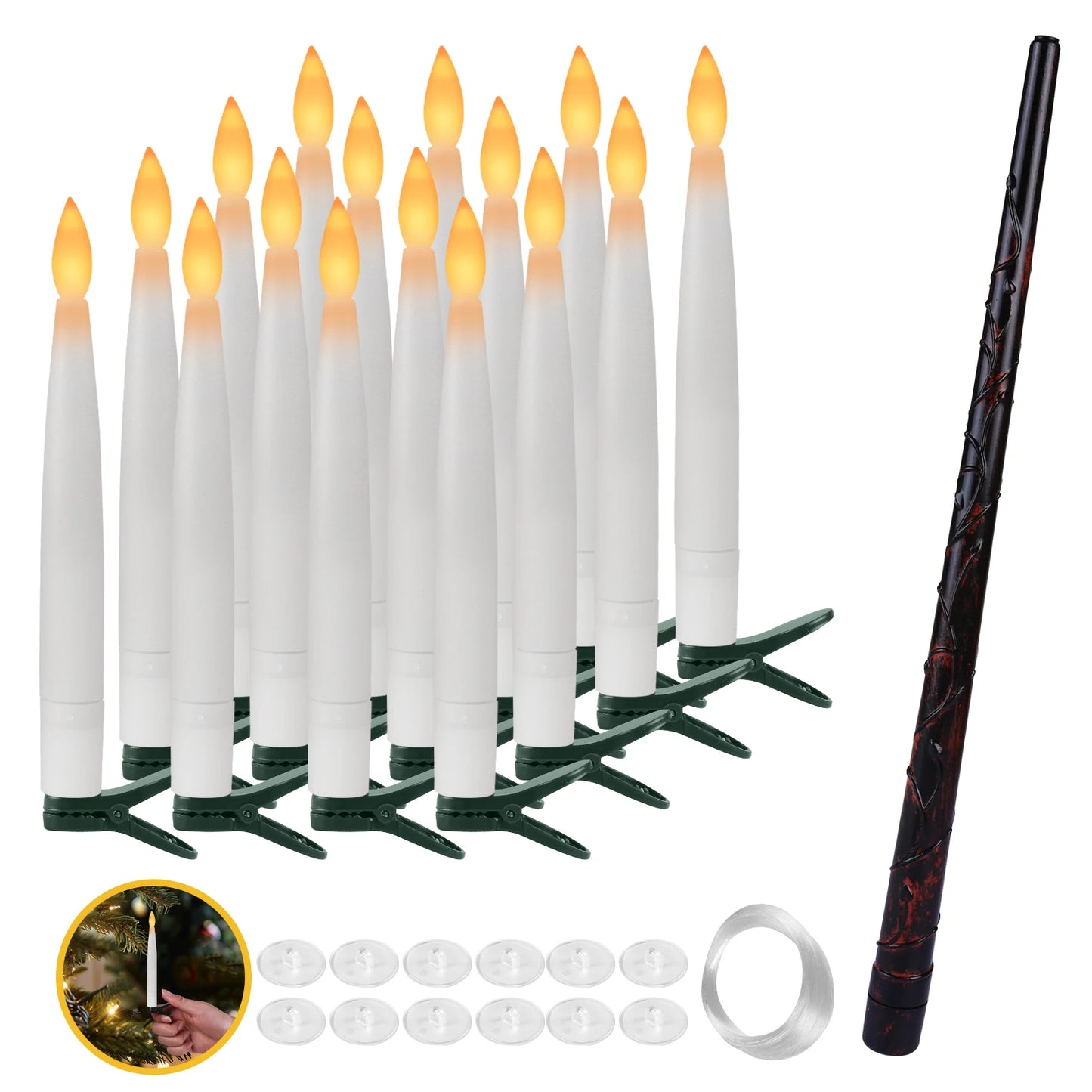 Floating Candles with Magic Wand Remote Control Flickering Warm Light Flameless Taper Candle for Christmas/Wedding/Party Home