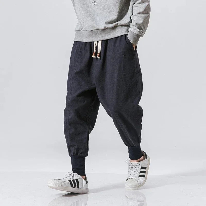 Men Harem Pants Streetwear Cotton Linen Joggers New Baggy Hip Hop Fashion Pants Casual Solid Trousers Male Trendy Sweatpants