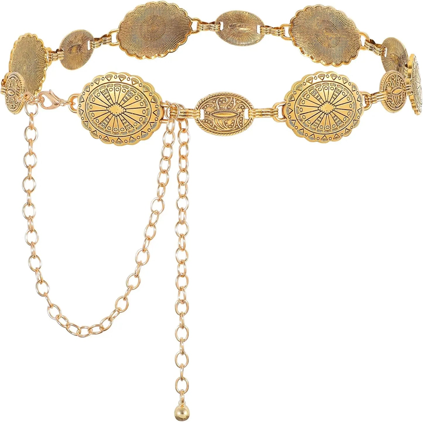 Women Concho Chain Belt Metal Link Western Cowgirl Turquoise Chain Belt for Dress