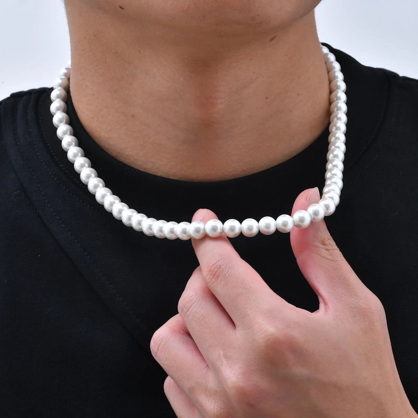 Pearl Necklace for Men,Simple Handmade Strand Bead Collars,Trendy Wedding Banquet Jewelry