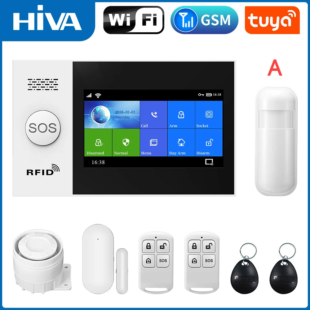 WiFi Home Alarm System GSM Tuya Smart Home Security Alarm Kit with Siren PIR Motion Sensor Remote Controls Window Door Sensor