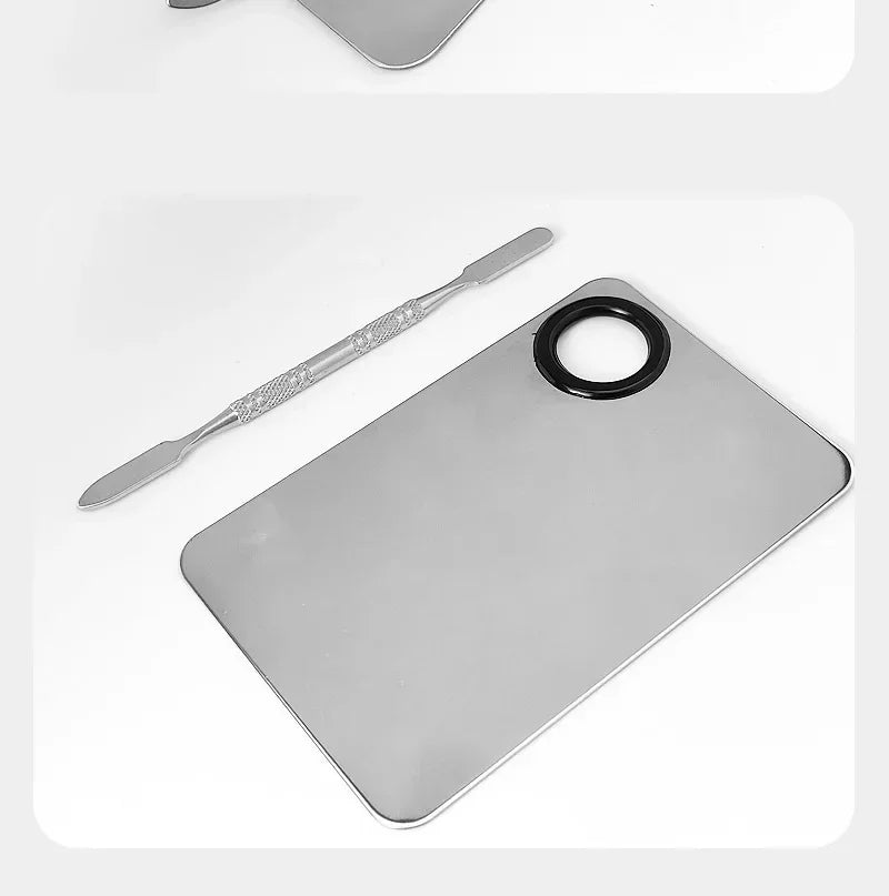 Makeup Mixing Palette Upgrad Stainless Steel Metal Mixing Tray with Spatula Artist Tool for Mixing Foundation Nail-Art