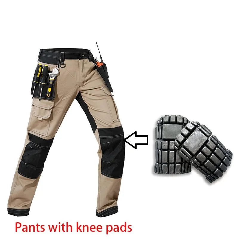Work Trousers With Knee Pads For Men Cargo Pants Men Workwear Multi-pocket Outdoor Hiking Joggers Pants Functional Pockets Pants