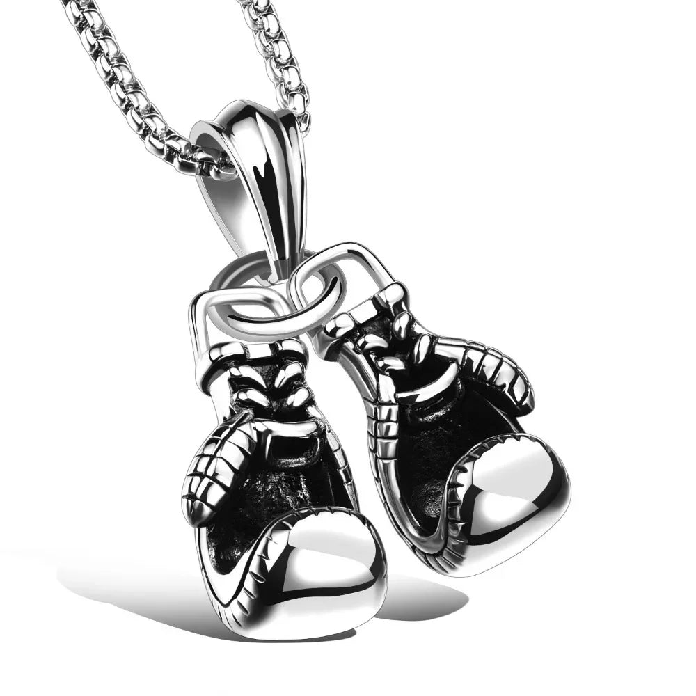 Men Hiphop Chain Necklace Cool Male Jewellery Sport Fitness Jewelry Double Boxing Glove Pendant Necklace