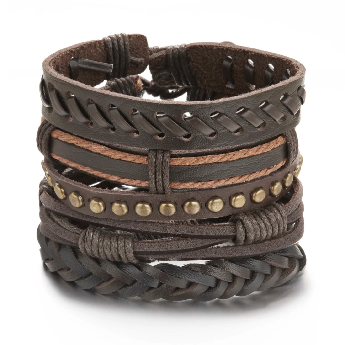 Trendy Leather Bracelets Men Women Vintage Brown Multilayer Braided Rope Bracelets Charm Wrap Wristbands Jewelry Pulsera Hombre