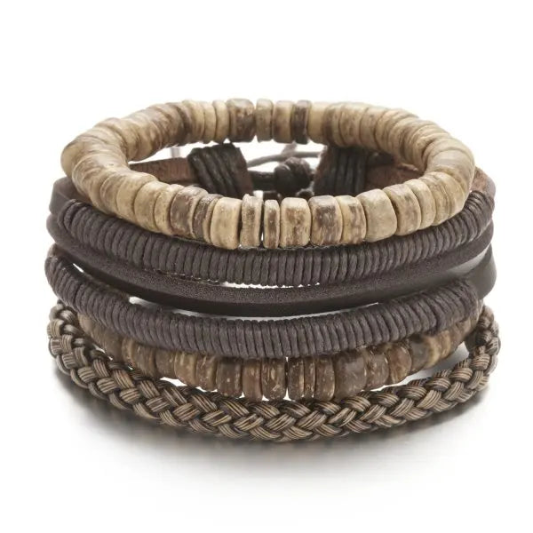 Trendy Leather Bracelets Men Women Vintage Brown Multilayer Braided Rope Bracelets Charm Wrap Wristbands Jewelry Pulsera Hombre