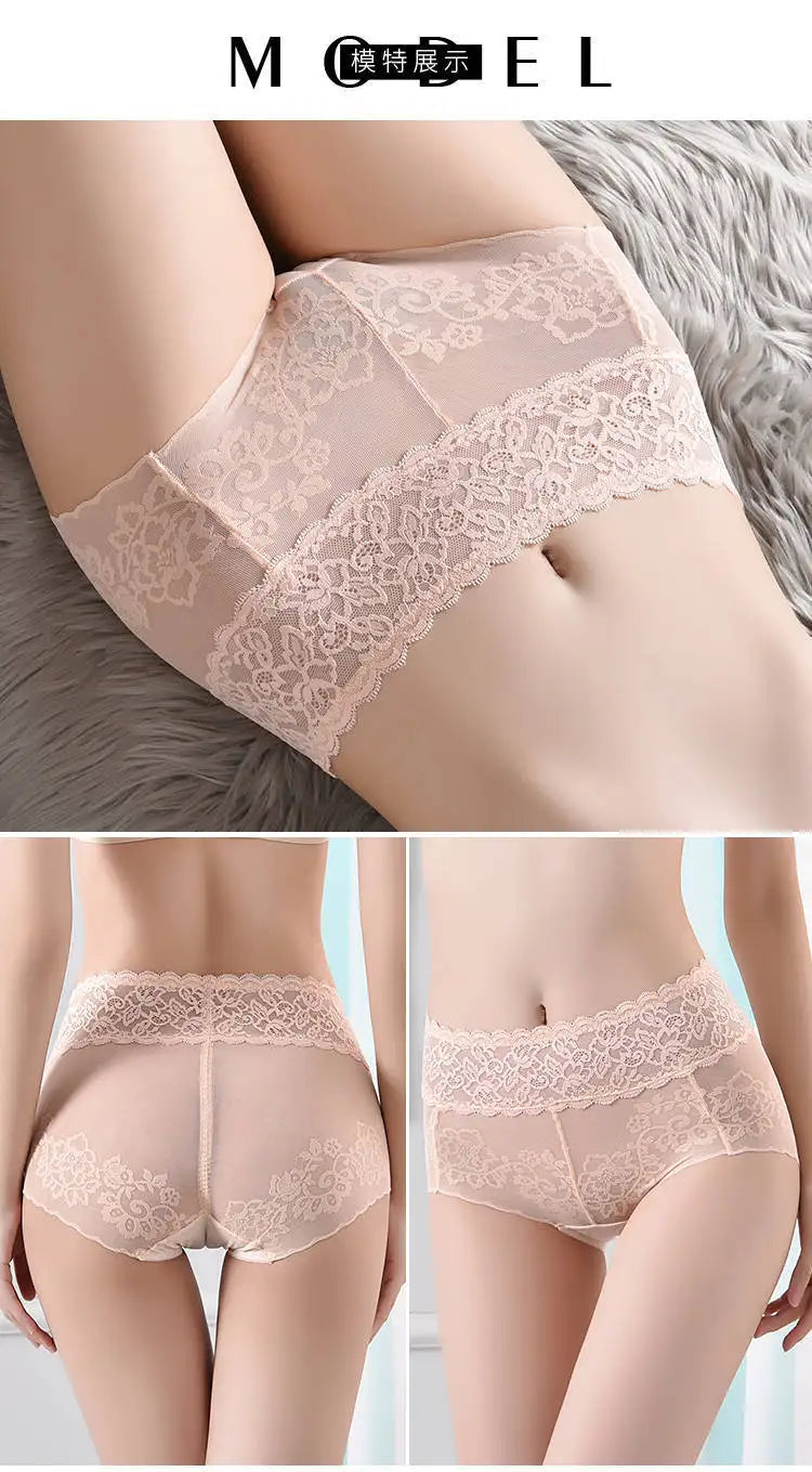 Women's underwear sexy  lace high waist elastic female panties antibacterial transparent  high quality ladies lingerie