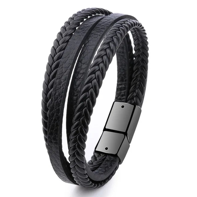 Leather Bracelets for Men Male Multilayer Braided Bracelets Bangles Punk Vintage Jewelry Pulsera Hombre Gift for Cool Boy