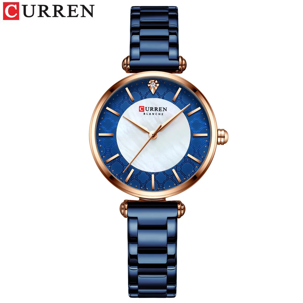 Watches for Women Luxury Brand CURREN Elegant Thin Quartz Wristwatch with Stainless Steel Simple Female Clock