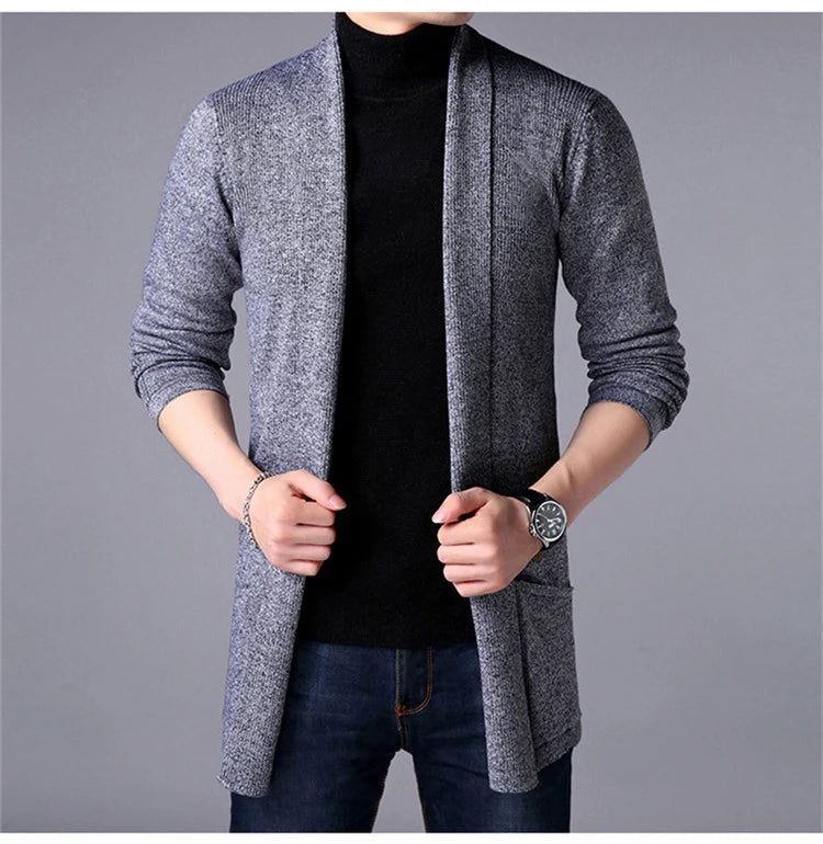 Sweater Coats Men New Fashion 2025 Autumn Men's Slim Long Solid Color Knitted Jacket Fashion Men's Casual Sweater Cardigan Coats