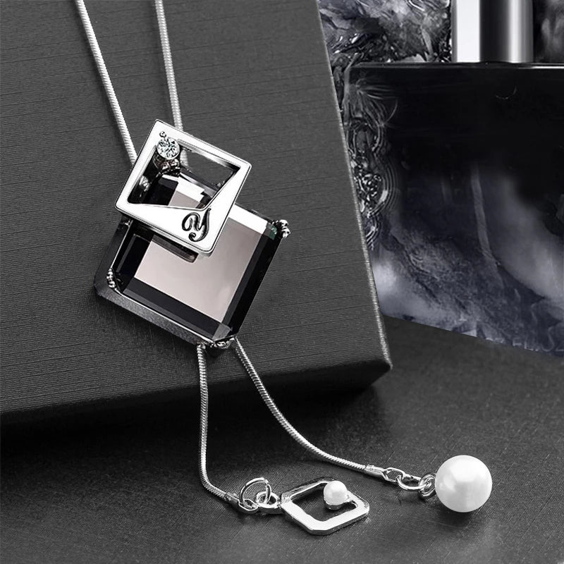 Long Necklaces & Pendants Fashion Geometric Crystal Statement Necklace For Women Collier Femme Pearl Choker Jewelry 2022