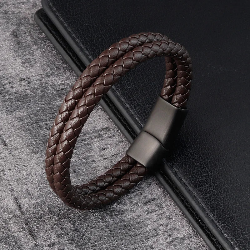Charm Bracelet for Men High Quality Leather Bracelets Stainless Steel Maginetic Clasp Fashion Men's Bangle Business Male Jewelry
