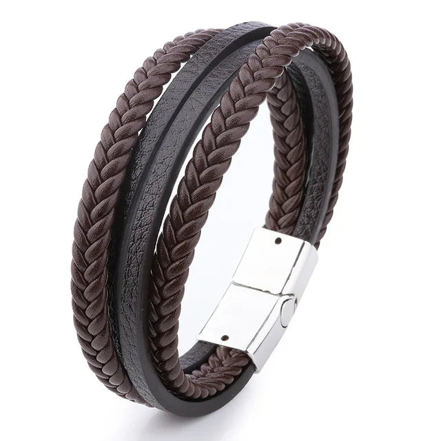 Leather Bracelets for Men Male Multilayer Braided Bracelets Bangles Punk Vintage Jewelry Pulsera Hombre Gift for Cool Boy