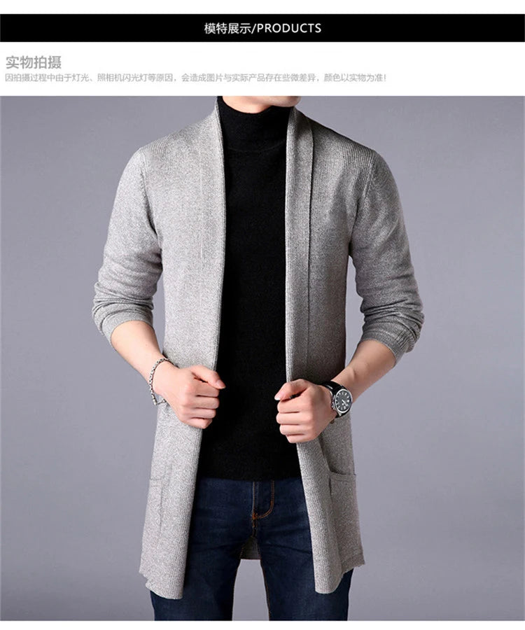 Sweater Coats Men New Fashion 2025 Autumn Men's Slim Long Solid Color Knitted Jacket Fashion Men's Casual Sweater Cardigan Coats