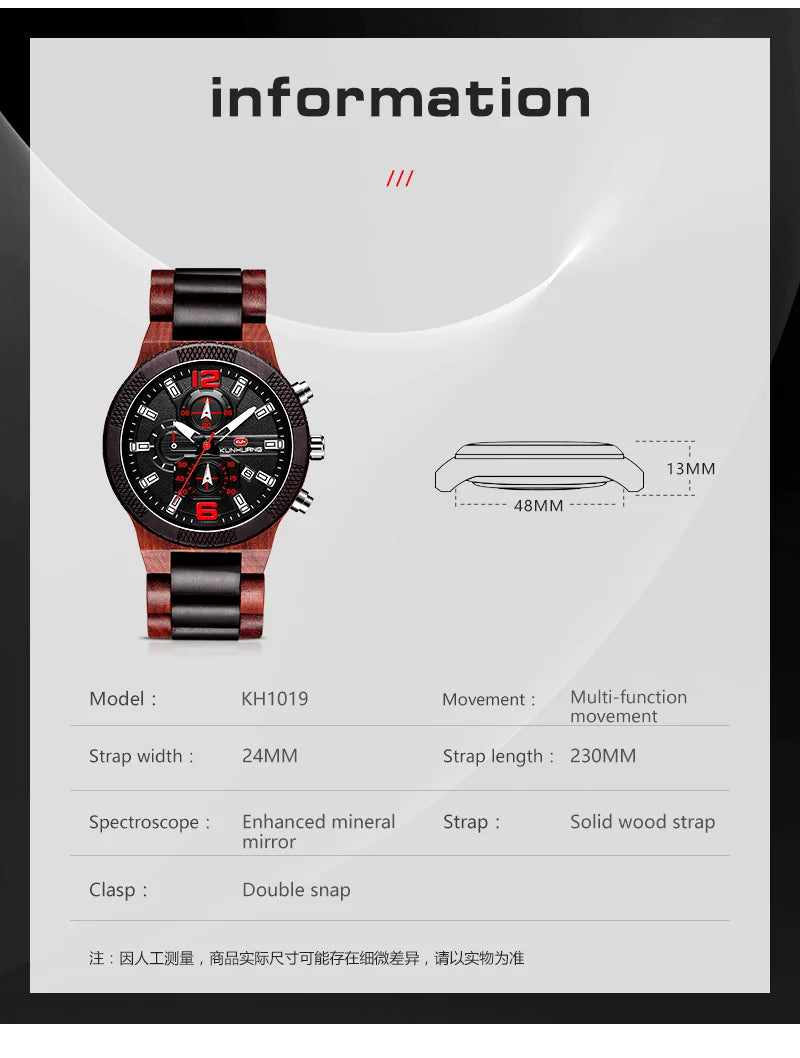 Men's Wood Watches Luxury Luminous Multi-function Wooden Watch Men's Quartz Retro Watch Men Fashion Sport Timepieces Relogio