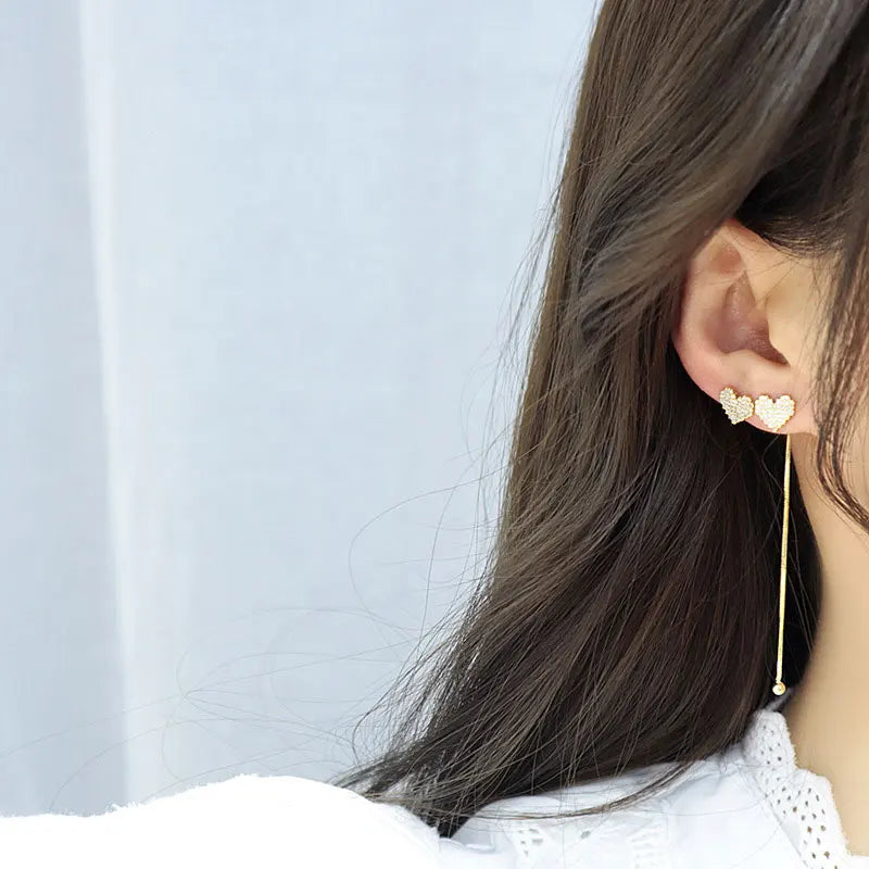 14k Gold Earrings Earrings For Women Long Micro-Encrusted Zircon Jewelry Accessories Women Earrings Hanging Small Love Earrings