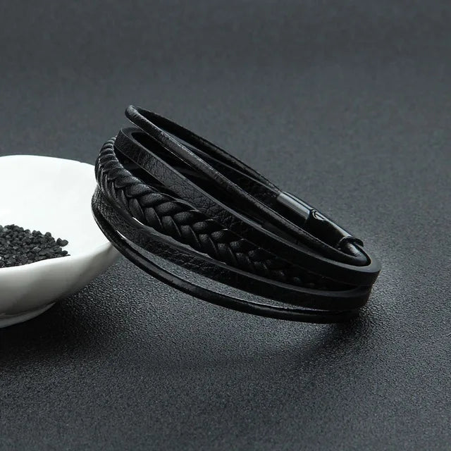 Leather Bracelets for Men Male Multilayer Braided Bracelets Bangles Punk Vintage Jewelry Pulsera Hombre Gift for Cool Boy