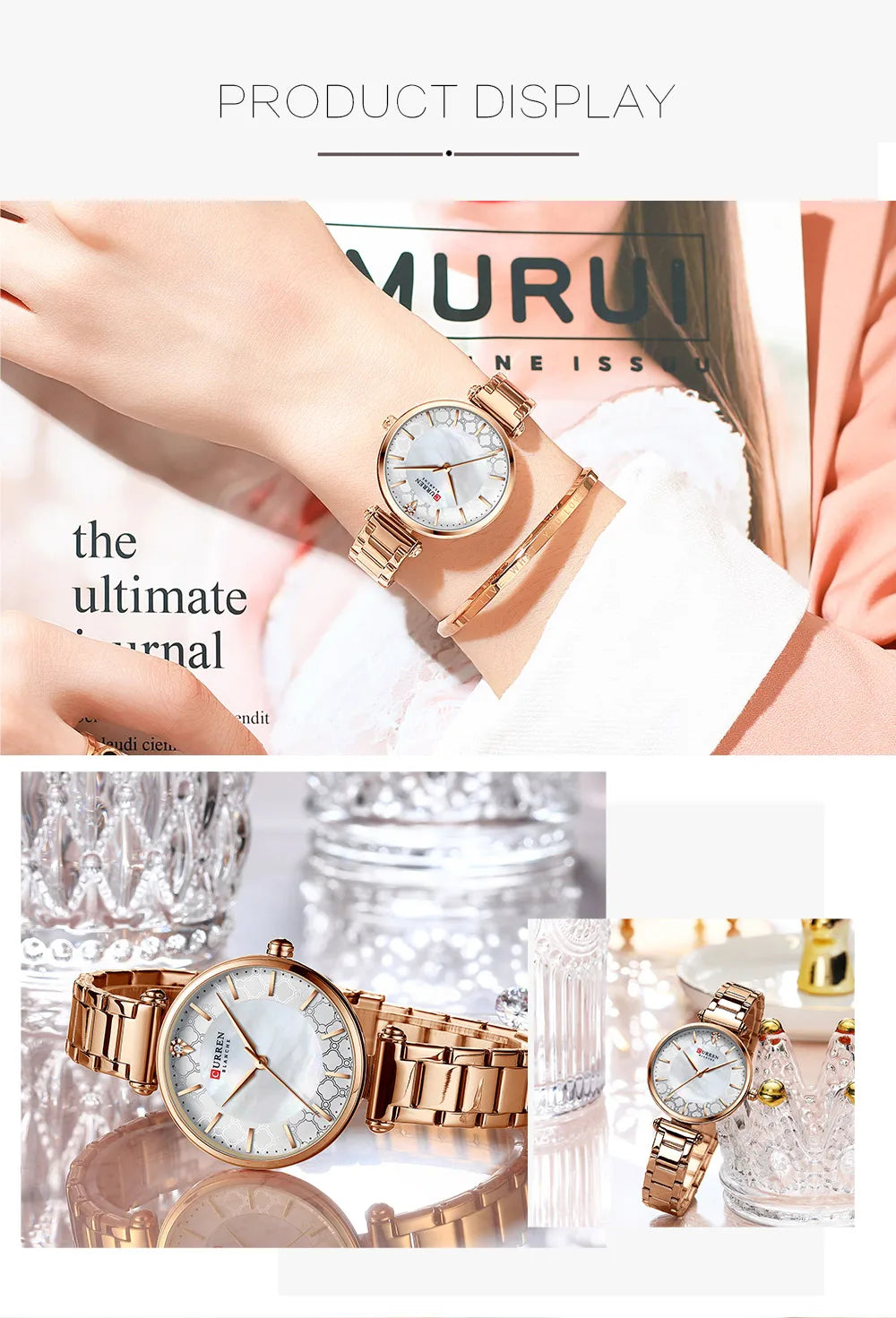 Watches for Women Luxury Brand CURREN Elegant Thin Quartz Wristwatch with Stainless Steel Simple Female Clock