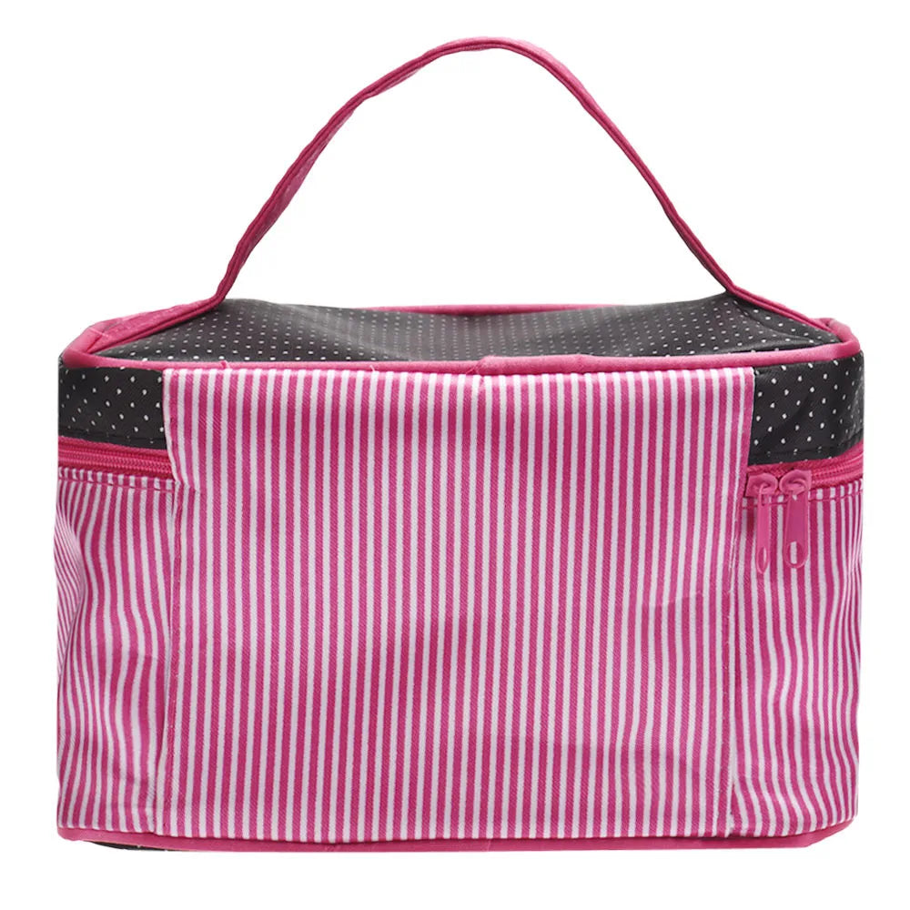 Women Travel Bow Stripe Make Up Bags Girl Cosmetic Bag Makeup Beauty Bra Wash Organizer Toiletry Pouch Storage Kit Bath Case