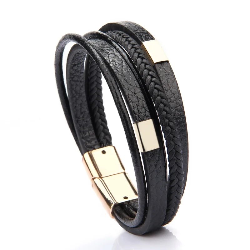 Leather Bracelets for Men Male Multilayer Braided Bracelets Bangles Punk Vintage Jewelry Pulsera Hombre Gift for Cool Boy