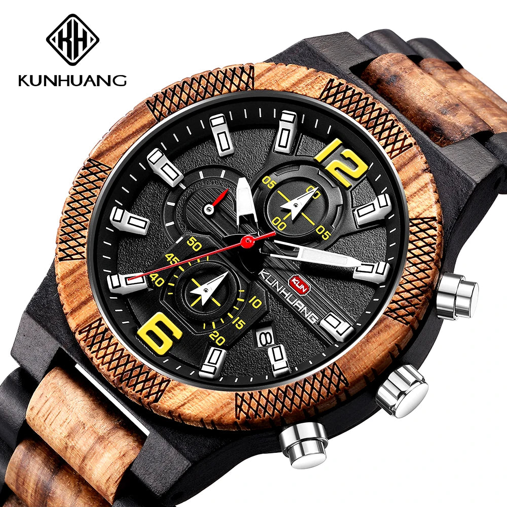 Men's Wood Watches Luxury Luminous Multi-function Wooden Watch Men's Quartz Retro Watch Men Fashion Sport Timepieces Relogio