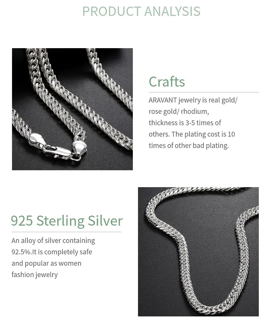 Aravant 925 Silver 6MM Necklace Chain For Men Women Fashion Jewelry