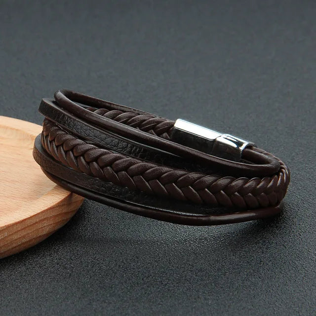 Leather Bracelets for Men Male Multilayer Braided Bracelets Bangles Punk Vintage Jewelry Pulsera Hombre Gift for Cool Boy