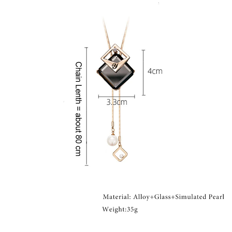 Long Necklaces & Pendants Fashion Geometric Crystal Statement Necklace For Women Collier Femme Pearl Choker Jewelry 2022