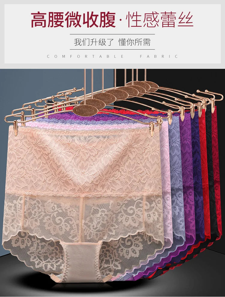 Women's underwear sexy  lace high waist elastic female panties antibacterial transparent  high quality ladies lingerie