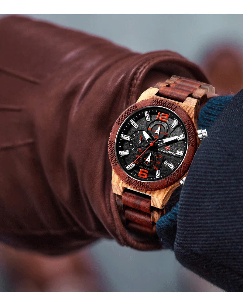 Men's Wood Watches Luxury Luminous Multi-function Wooden Watch Men's Quartz Retro Watch Men Fashion Sport Timepieces Relogio