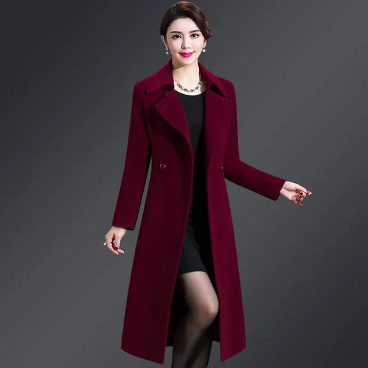 Women Woolen Coat 2024 Autumn Winter Jacket Elegant Long Coat Female Jacket Wool Blends Coat High Quality Abrigos Mujer