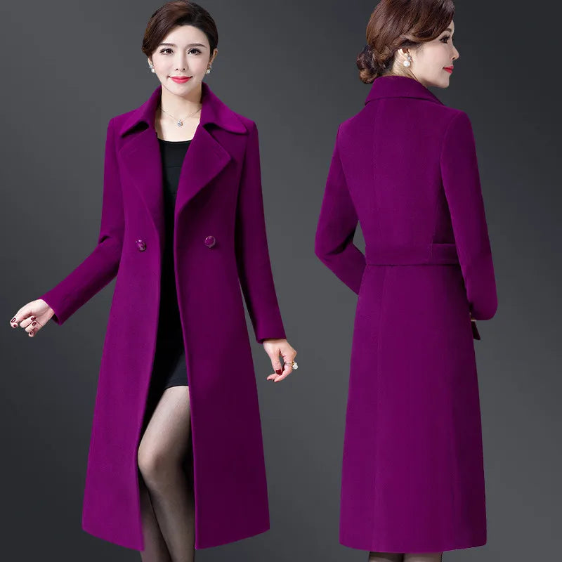 Women Woolen Coat 2024 Autumn Winter Jacket Elegant Long Coat Female Jacket Wool Blends Coat High Quality Abrigos Mujer