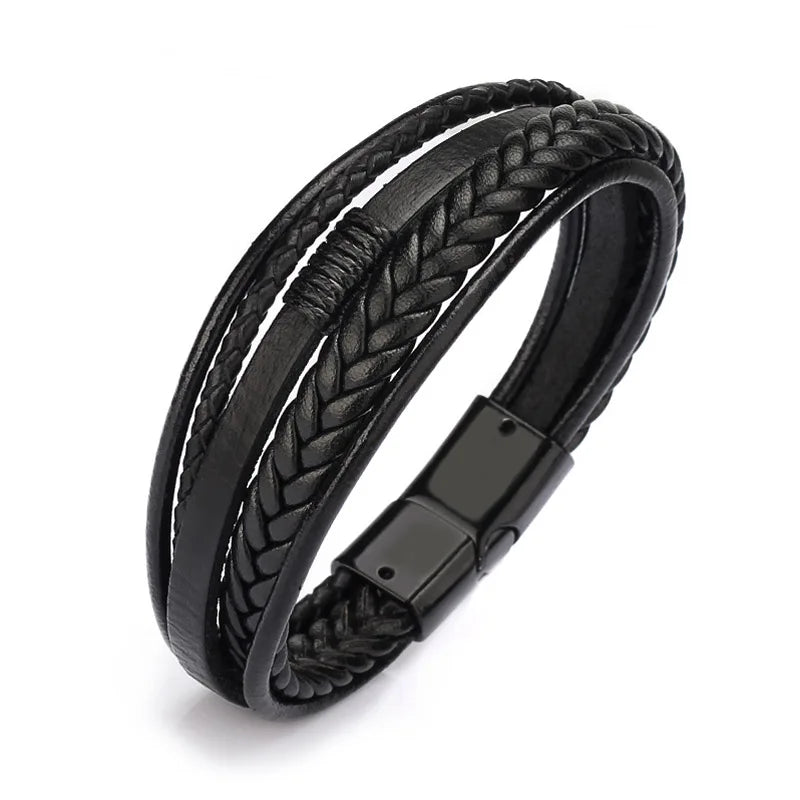 Leather Bracelets for Men Male Multilayer Braided Bracelets Bangles Punk Vintage Jewelry Pulsera Hombre Gift for Cool Boy