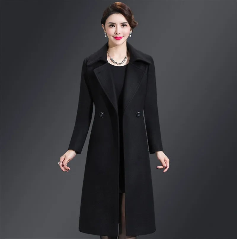 Women Woolen Coat 2024 Autumn Winter Jacket Elegant Long Coat Female Jacket Wool Blends Coat High Quality Abrigos Mujer