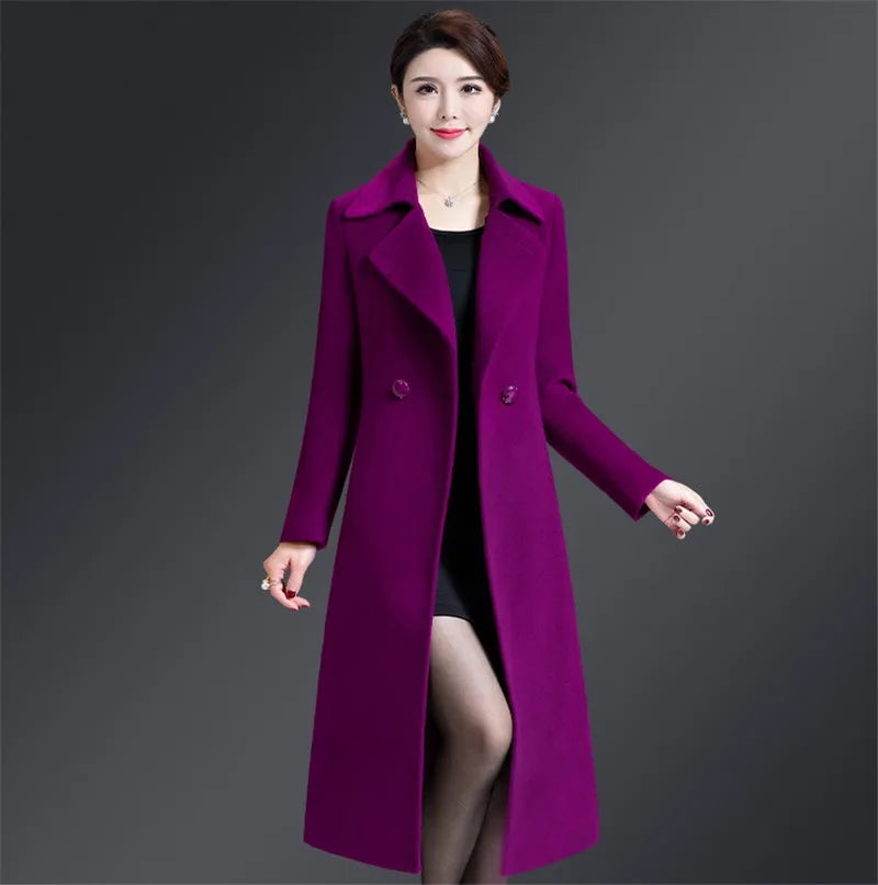 Women Woolen Coat 2024 Autumn Winter Jacket Elegant Long Coat Female Jacket Wool Blends Coat High Quality Abrigos Mujer