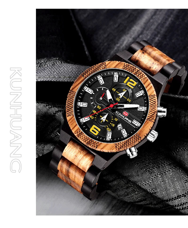 Men's Wood Watches Luxury Luminous Multi-function Wooden Watch Men's Quartz Retro Watch Men Fashion Sport Timepieces Relogio