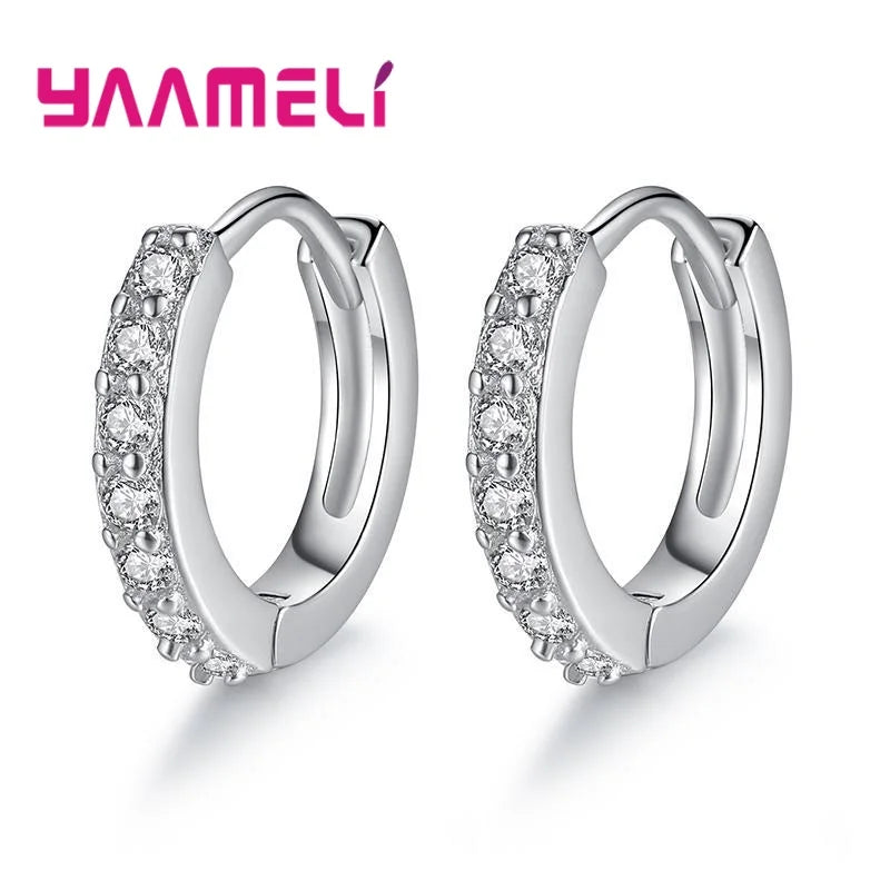 Earrings for Women Girls Simple Crystal Loop Hoop 925 Sterling Silver Stamped Jewelry Hot Sale Wedding Engagement Accessory