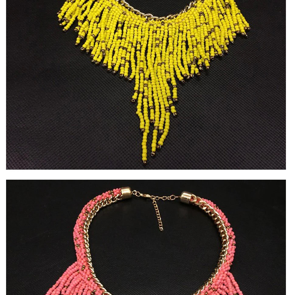 Bohemian Necklaces Fashion For Women Jewelry Mujer Handwoven Collier Long Tassel Beads Choker Statement Pendants Gift