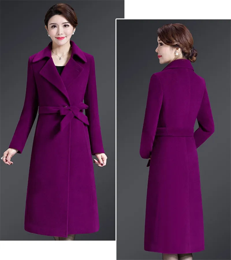 Women Woolen Coat 2024 Autumn Winter Jacket Elegant Long Coat Female Jacket Wool Blends Coat High Quality Abrigos Mujer