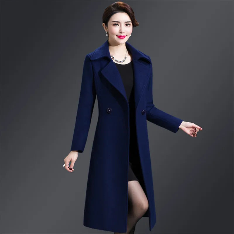 Women Woolen Coat 2024 Autumn Winter Jacket Elegant Long Coat Female Jacket Wool Blends Coat High Quality Abrigos Mujer