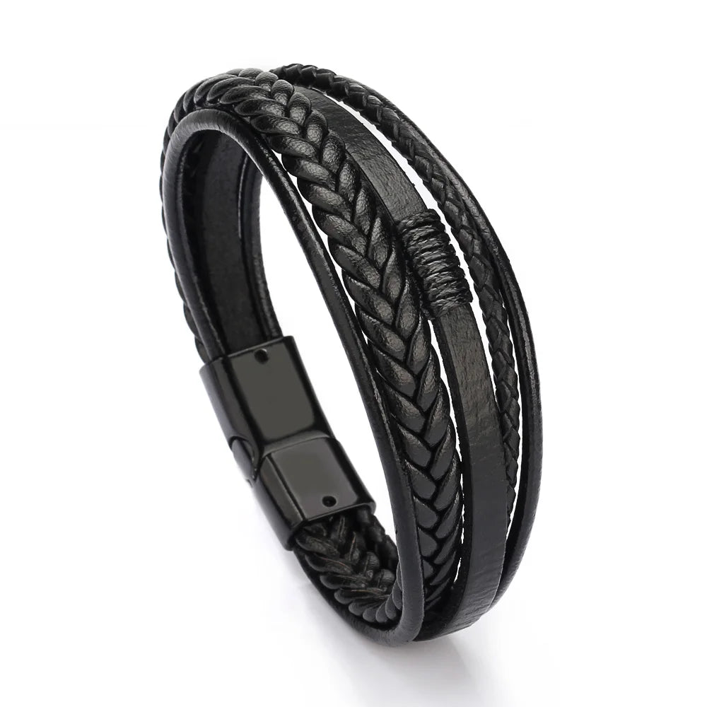 Leather Bracelets for Men Male Multilayer Braided Bracelets Bangles Punk Vintage Jewelry Pulsera Hombre Gift for Cool Boy