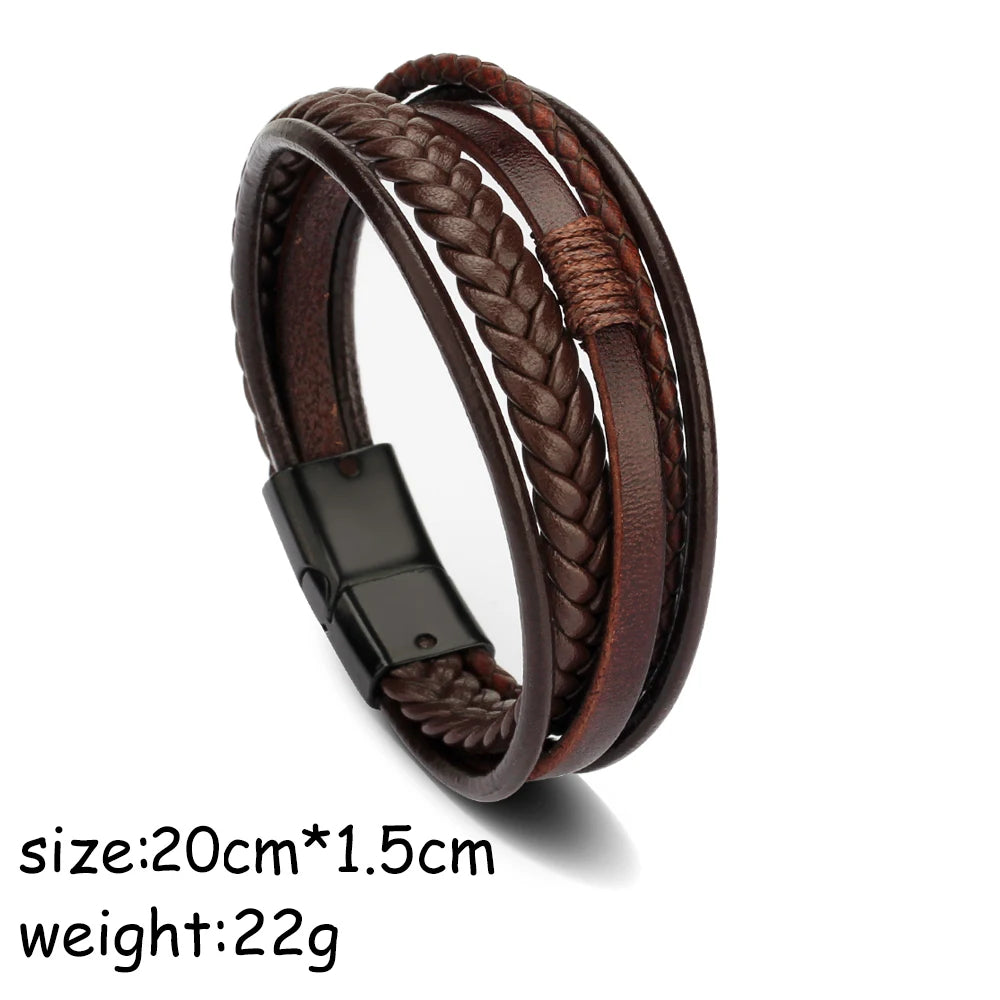 Leather Bracelets for Men Male Multilayer Braided Bracelets Bangles Punk Vintage Jewelry Pulsera Hombre Gift for Cool Boy