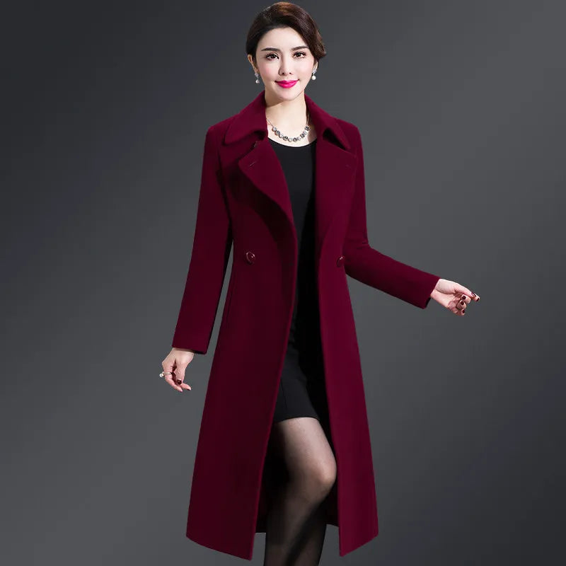 Women Woolen Coat 2024 Autumn Winter Jacket Elegant Long Coat Female Jacket Wool Blends Coat High Quality Abrigos Mujer
