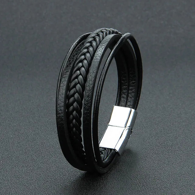 Leather Bracelets for Men Male Multilayer Braided Bracelets Bangles Punk Vintage Jewelry Pulsera Hombre Gift for Cool Boy