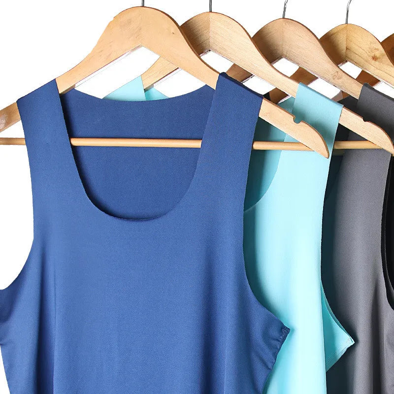 Men's Tank Tops Summer Men Vest Clothes Ice Silk Undershirt Male Solid Transparent O Neck Sleeveless Fitness Shirt Tee Tops Man